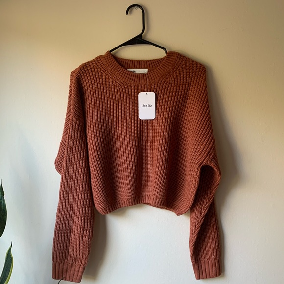 Elodie Sweaters - Elodie Burnt Orange Crewneck Cropped Sweater, size XL